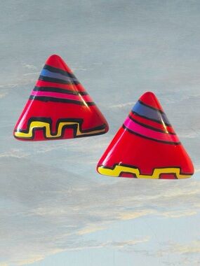 Red Triangle Earrings with Yellow Accent